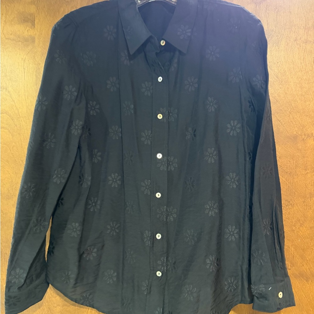 Saks Fifth Avenue Black Embroidered Floral Shirt